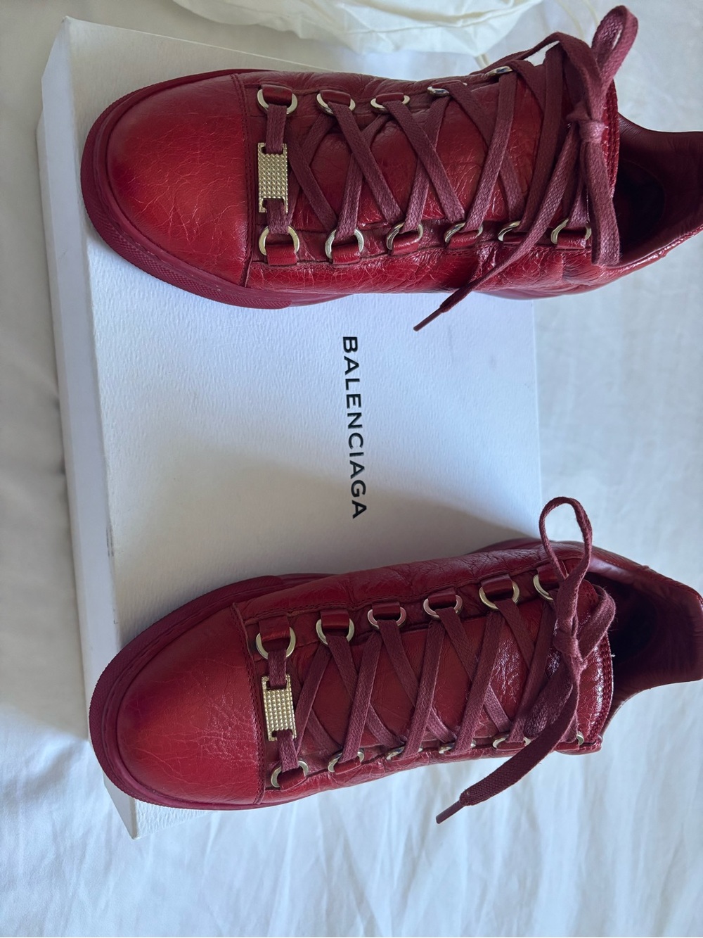 Balenciaga Women’s Red Leather Lace-Up Low-Top Sneakers